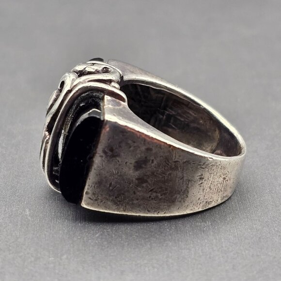 Sterling Silver 925 Black Onyx Statement Ring Size 8 Filigree Accent 8.68g - Picture 2 of 11